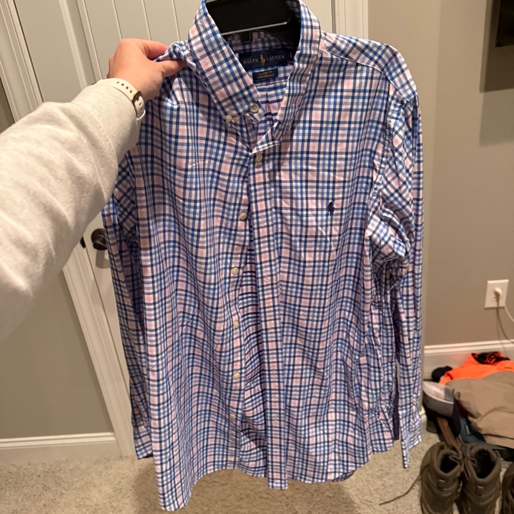 Polo by Ralph Lauren Men's White and Blue Checkered Shirt